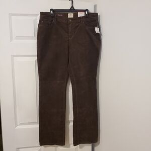 NWT St Johns Bay Chocolate Chip Dark Brown Corduroy Straight Leg Pant Size 14